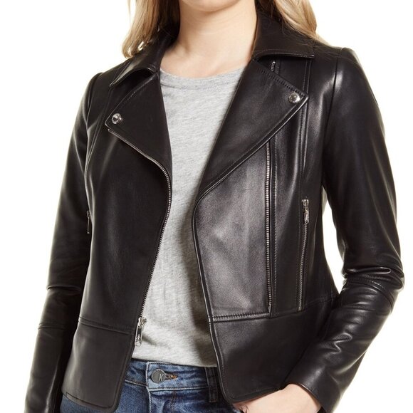 Sam Edelman Moto Jacket Peplum style Genuine Leather NWT - Picture 4 of 9